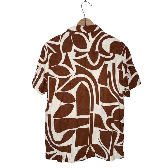 Porter & Ash Men’s Linen Geometric Casual Short Sleeve Button-Down Shirt - Picture 2 of 6